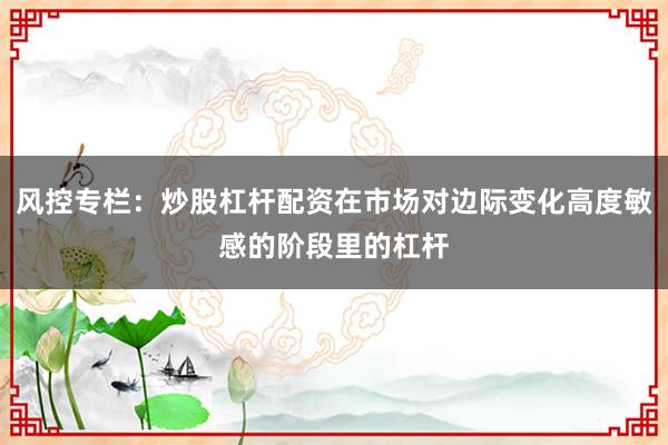 风控专栏：炒股杠杆配资在市场对边际变化高度敏感的阶段里的杠杆